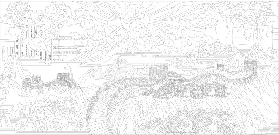 山水風景浮雕雕塑原創(chuàng)手繪設計稿
